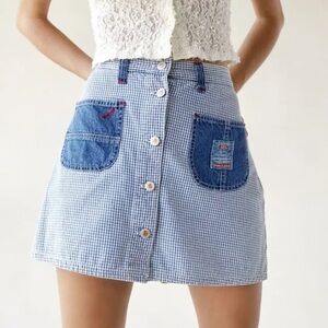 Vintage Squeeze Jean Cotton Skort Denim Shorts Skirt Plaid Mini Y2K
